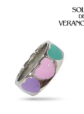 SOL DE VERANO蕃秀 撞色糖果戒指爱心珐琅彩银色甜美小众送女友