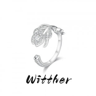 Witther原创小众设计满钻羽毛戒指女高级感轻奢孔雀羽毛925银手镯