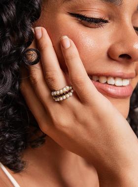 SOLDEVERANO蕃秀法式天然石榴石复古珍珠开口戒指冷淡风轻奢指环