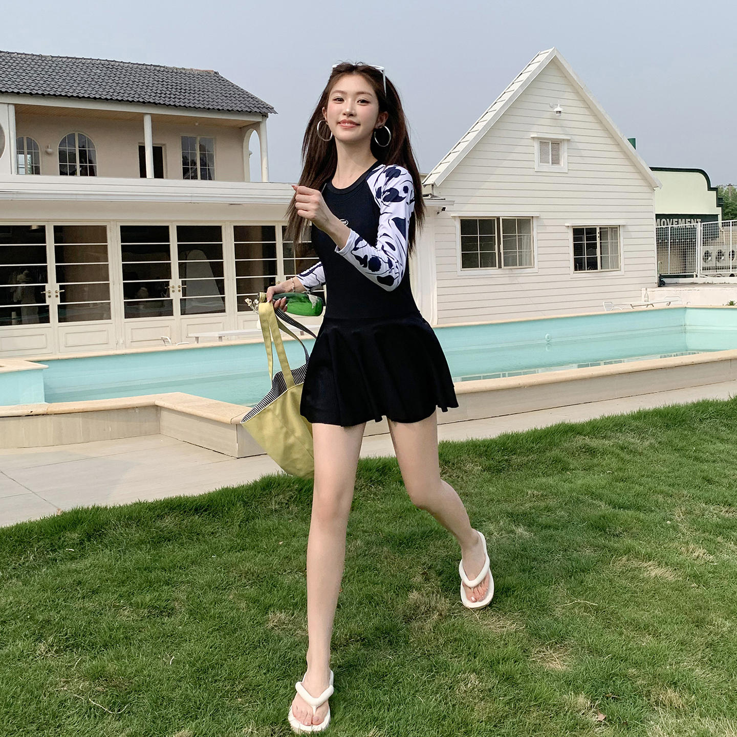 连体泳衣女长袖运动保守长袖