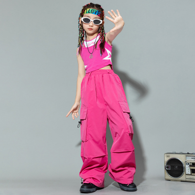爵士舞衣服上衣女童jazz背心套装儿童裤子舞蹈服练功模特走秀时装