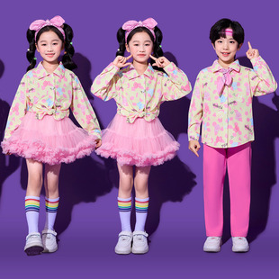 裙子表演服装 90年代复古港风穿搭儿童多巴胺套装 中大女童粉色秋装