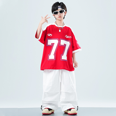 女童街舞潮酷穿搭爵士舞服装红色