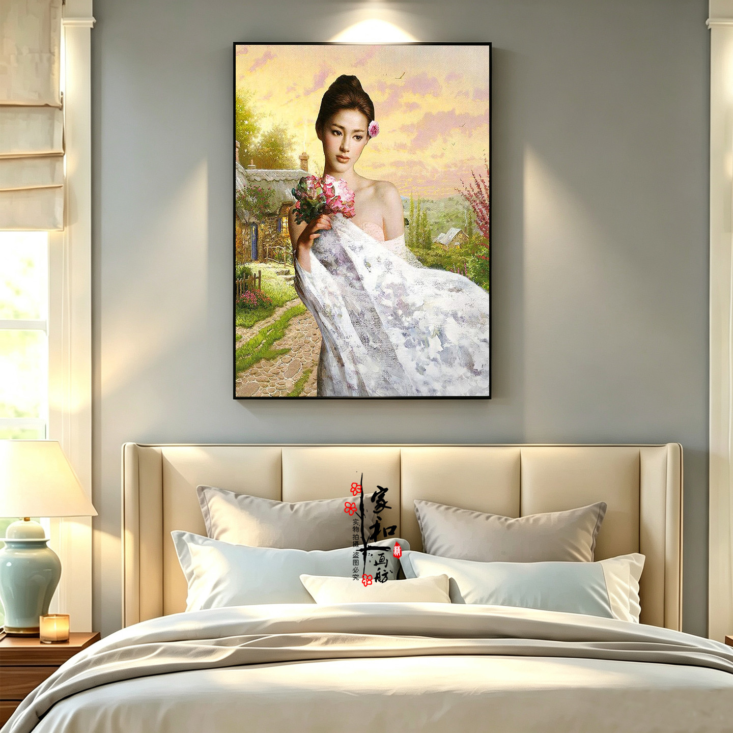 竖版美女装饰画酒店人物画宾馆床头画美容院会所壁画金属框现代画
