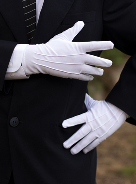 黑白色指挥礼仪手套男薄涤纶物业学校司仪夏表演出冬司机开车通用