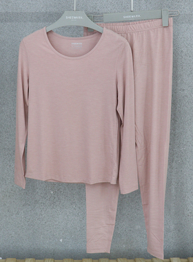 兄华保暖女士秋衣秋裤暖姜养肤圆领中领打底薄绒套装58276/58278