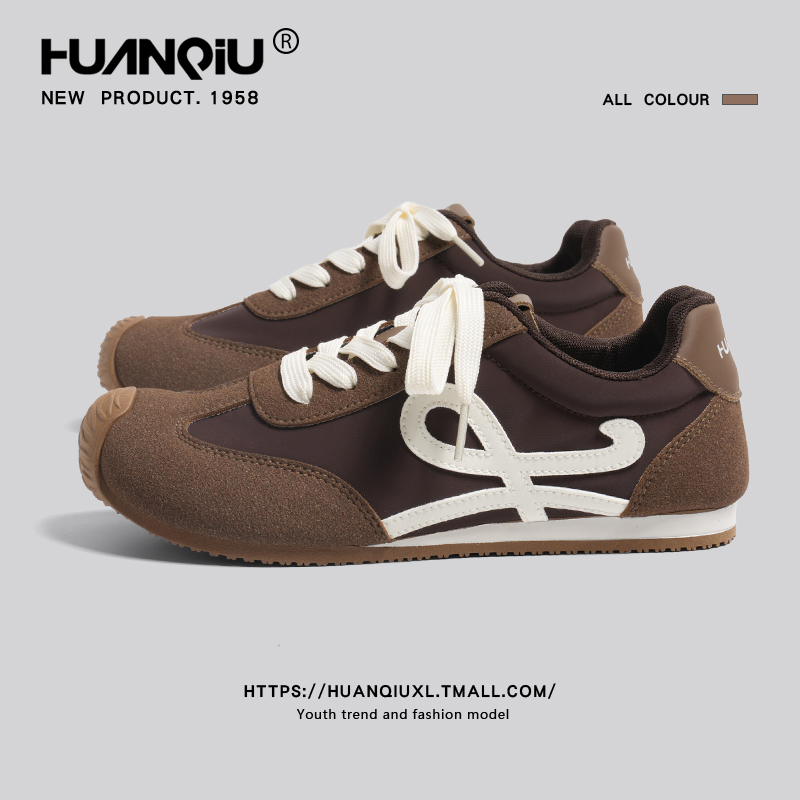 环球棕色德训鞋女款2025新款秋季百搭休闲板鞋轻便运动软底阿甘鞋