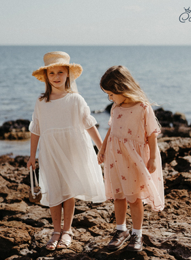 Caicaiai新款北欧风飘逸中童姐妹2025夏装 短袖女童洋气连衣裙983