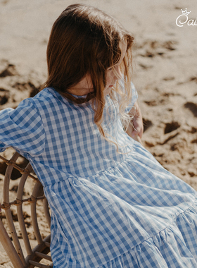 Caicaiai北欧风 夏装新款女童蓝色格子裙子 洋气连衣裙中童装750