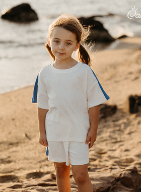 Caicaiai 新款北欧风夏季白色套装男女儿童套装儿童洋气休闲装906