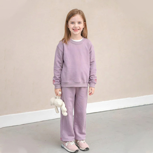 猜猜爱童装时髦春装全棉紫色卫衣长裤套装女童洋气两件套076
