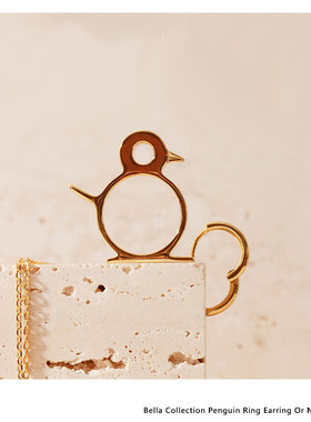 【theC】小众设计师品牌饰品贝拉系列企鹅铜镀金耳环戒指项链三用