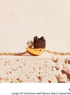 【theC】设计师品牌丛林系列925银镀18K金半圆黑色晶石项链