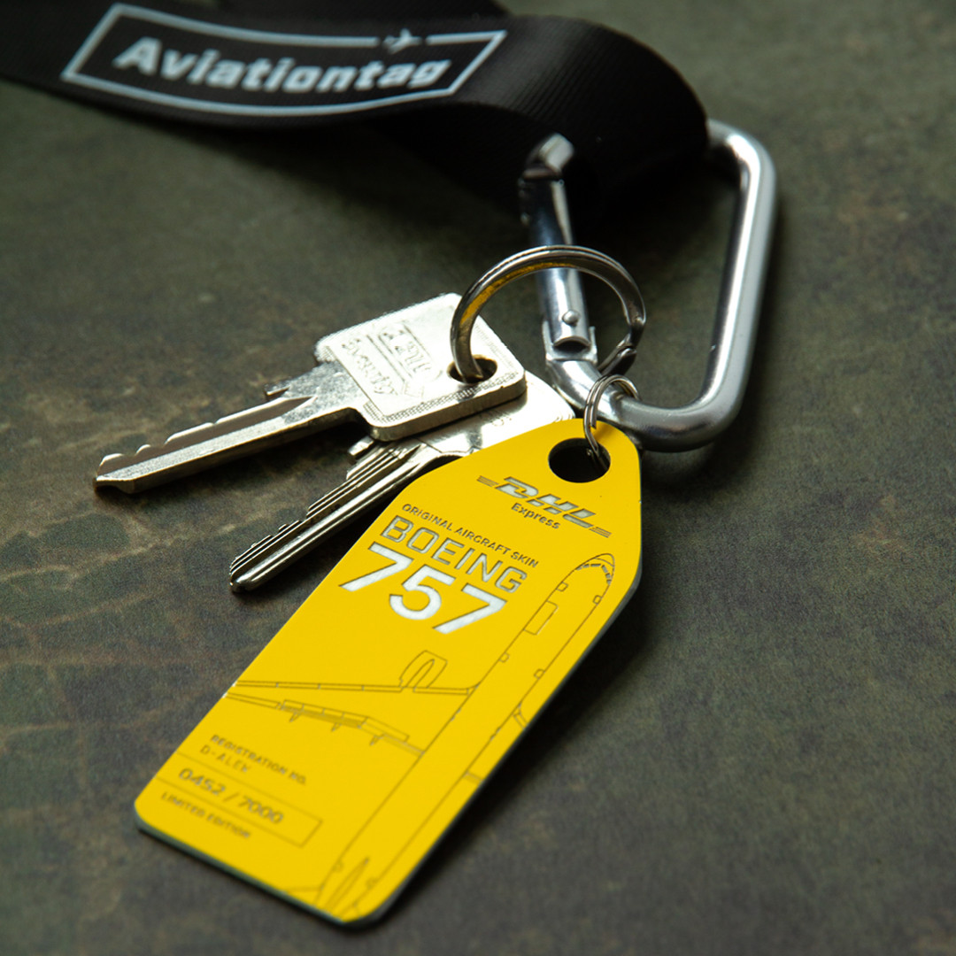 德国Aviationtag敦豪DHL波音757飞机蒙皮钥匙扣行李牌挂件文创
