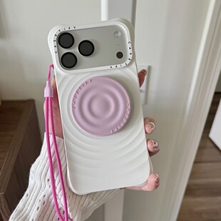 精选搭配CASE白色波漾樱花粉磁吸手机支架Magsafe手机链挂绳挂饰