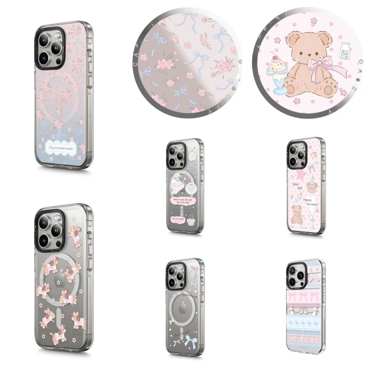 【森林早报二-透明冰晶磁吸】蝴蝶结小熊高级感潮牌适用于iphone16promax苹果15Pro/14/13/12强磁吸手机壳