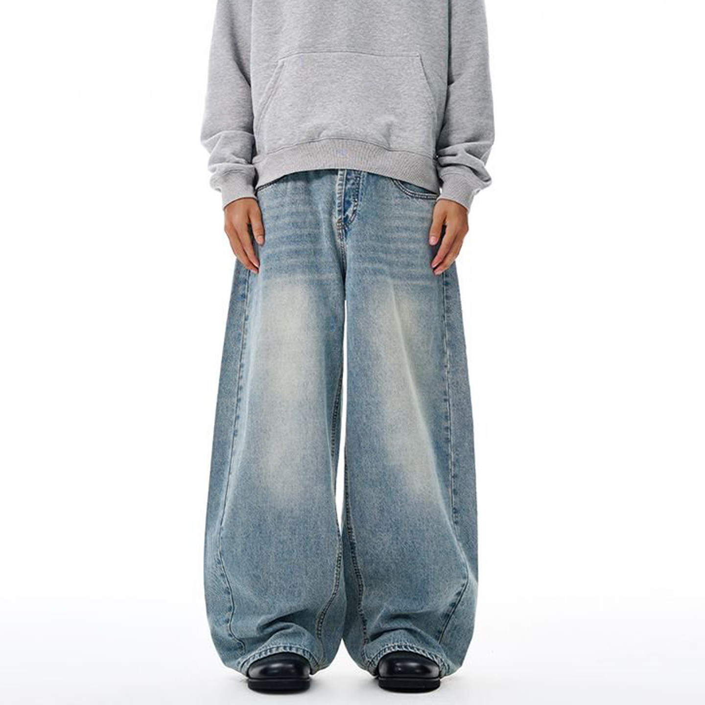 复古蓝色阔腿牛仔裤男春秋美式慵懒松弛感裤子直筒宽松高腰弯刀裤,男装,牛仔裤,淘宝优惠券,粉丝福利购,淘宝优惠卷