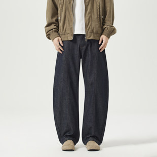 黑色阔腿牛仔裤男士春秋2026新款超帅弯刀裤高腰宽松显瘦直筒长裤