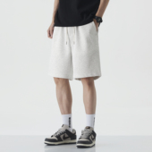 外穿高腰宽松直筒休闲阔腿五分中裤 2026新款 男夏季 米白色运动短裤