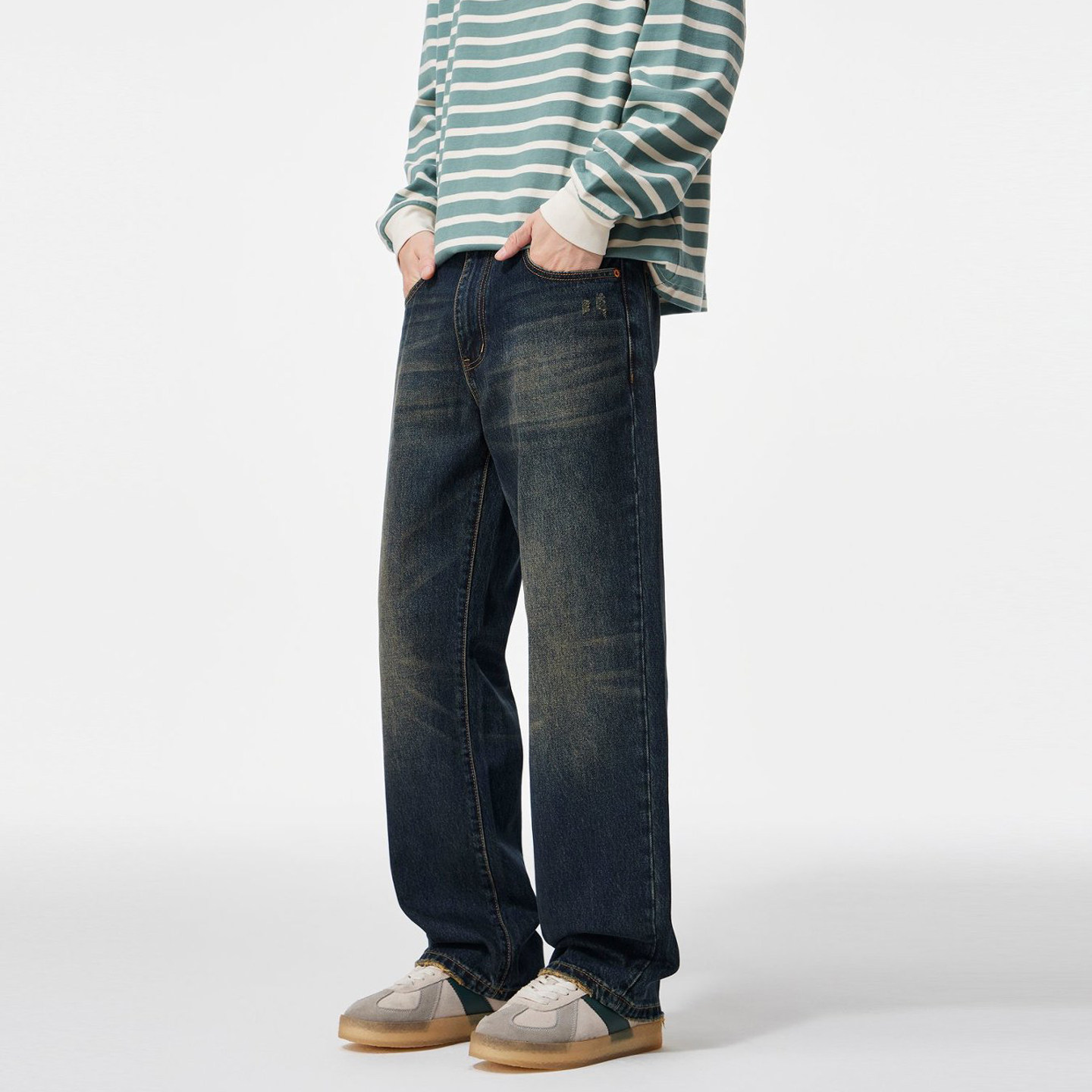 美式复古深蓝色阔腿牛仔裤男春秋2026新款高腰宽松显瘦窄版直筒裤,男装,牛仔裤,淘宝优惠券,粉丝福利购,淘宝优惠卷