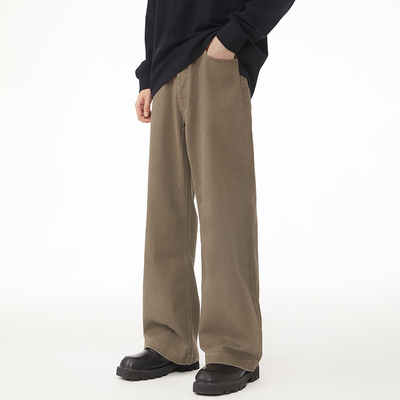 卡其色牛仔裤男士秋冬2025新款高腰窄版阔腿裤宽松直筒美拉德裤子