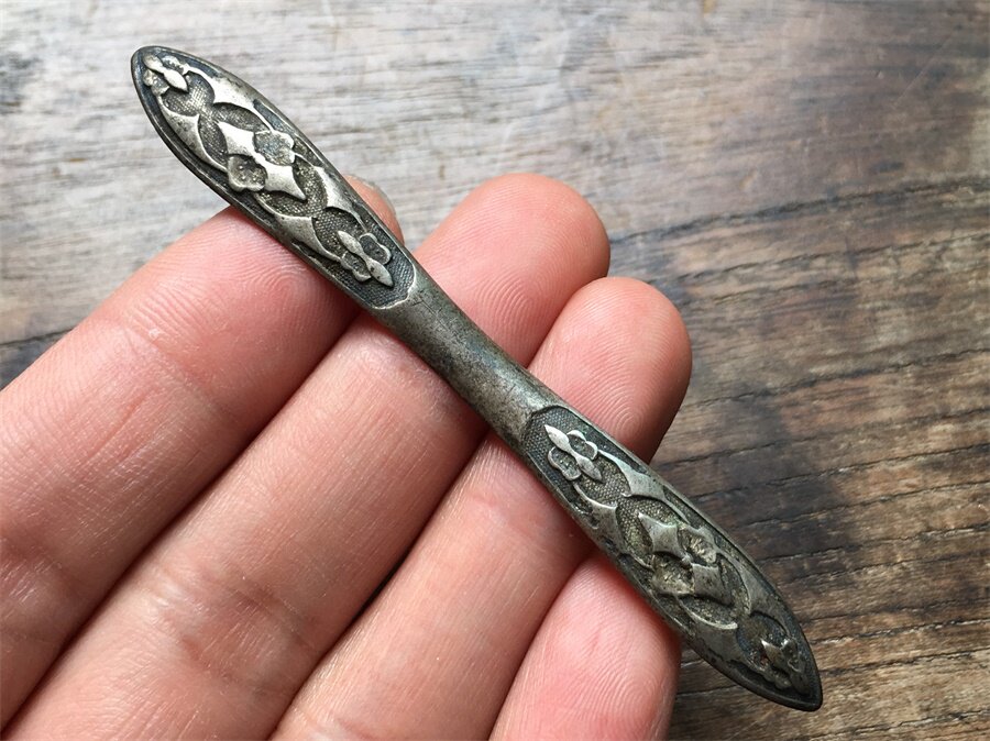 传世温润老银包浆清代苏作带款银双尖发簪老物件银器首饰古玩杂项