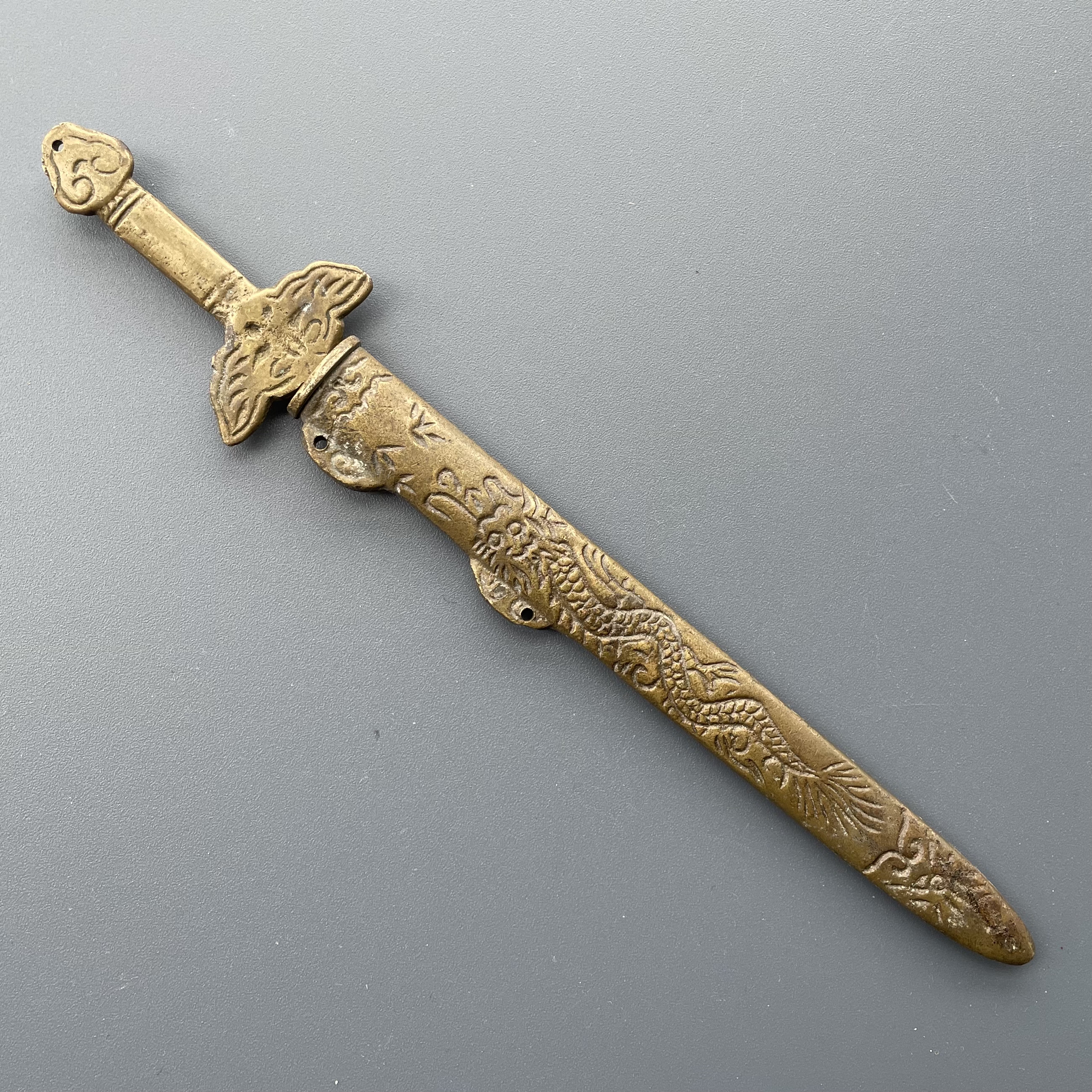 真品老包浆民国黄铜太极剑七星剑老铜器杂件老物件收藏保真保老