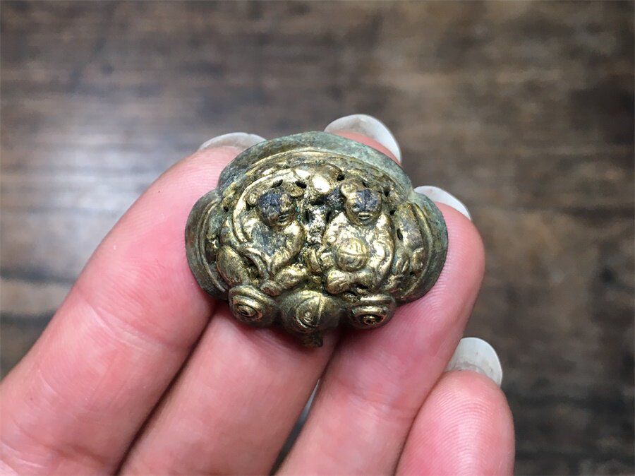 清代苏工高浮雕和合鎏金如意簪子头发簪首饰老物件精美保真老