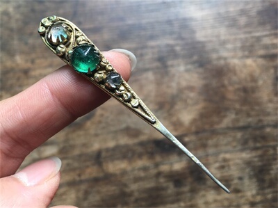 精美清代苏工老银器悦兴款鎏金嵌宝嵌珠单尖发簪老首饰古玩杂项