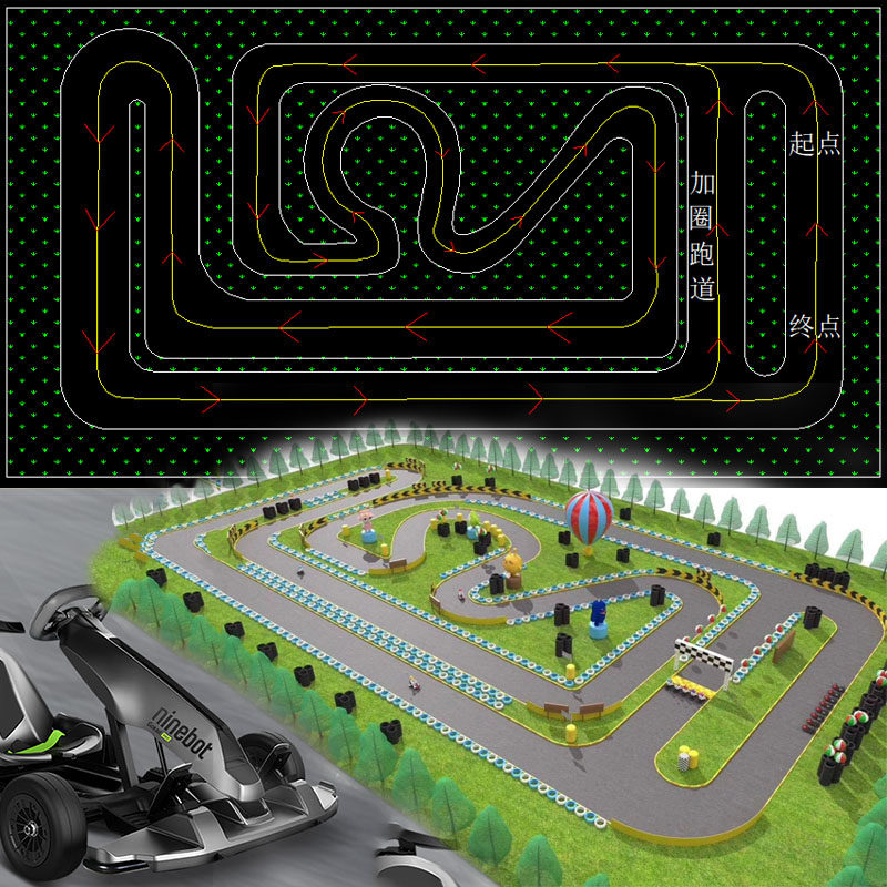 卡丁车场地设计图室内跑道设计cad效果图卡丁车娱乐项目设计