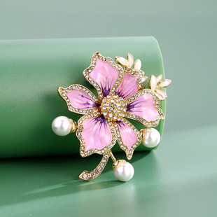 ins风紫色丁香花胸针精致珐琅彩珍珠胸花女士西装礼服高颜值配饰