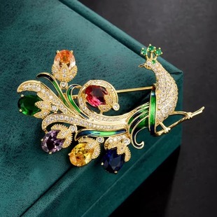 锆石精致胸花西装 高档彩色孔雀开屏胸针时尚 礼服防走光别针礼物女