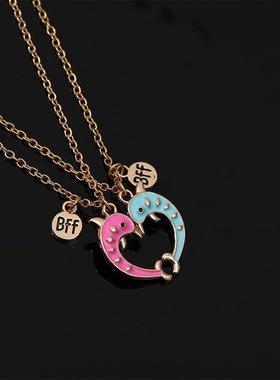 日韩好朋友项链合金粉色蓝色海豚