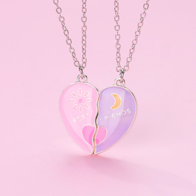 闺蜜项链太阳月亮爱心滴油拼接
