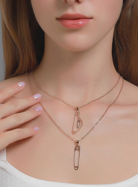 日韩时尚回形针吊坠项链简约气质