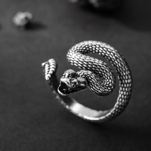 潮男合金缠绕指环复古暗黑风戒指