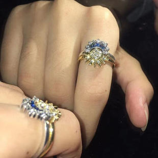 情侣戒指爆款日月星辰戒指奢华闪钻双戒套装气质开口可调节朋克