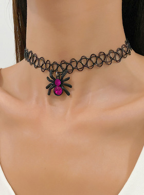欧美夸张复古饰品百搭项链女tatto锁骨纹身链蜘蛛吊坠choker颈链