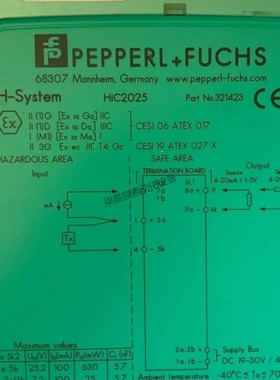 HiC2025 倍加福智能发射器电源安全栅订货号：321423全新原装现货