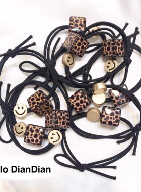 Hello DianDian 韩国小众设计师方块豹纹笑脸百搭ins网红发绳