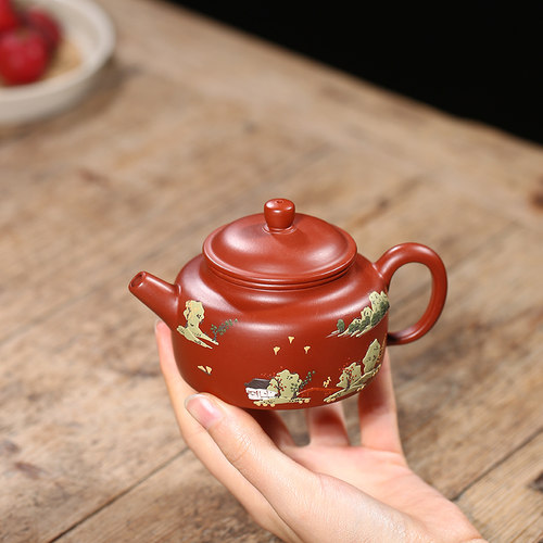 宜兴紫砂壶茶具纯全手工壶泡茶壶原矿朱泥大红袍泥绘德中壶180cc