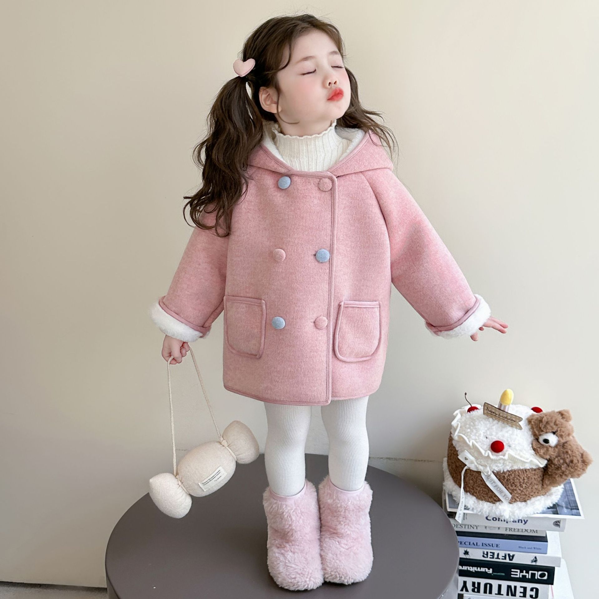 女童加绒呢大衣秋冬季2025新款儿童冬装女宝宝加厚毛呢外套