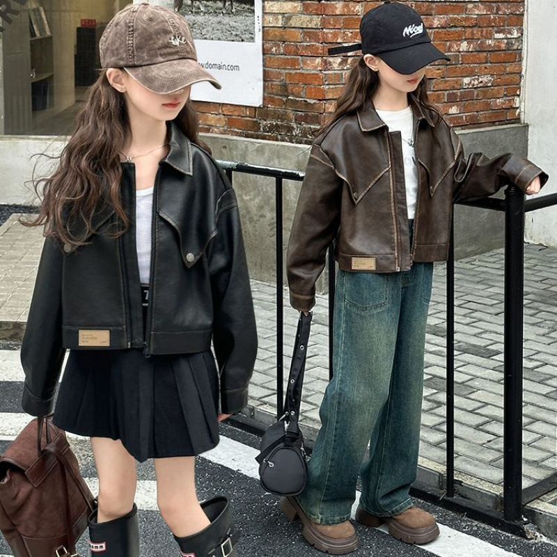 女童皮衣外套2025新款春秋装儿童洋气时髦中大童女孩休闲夹克