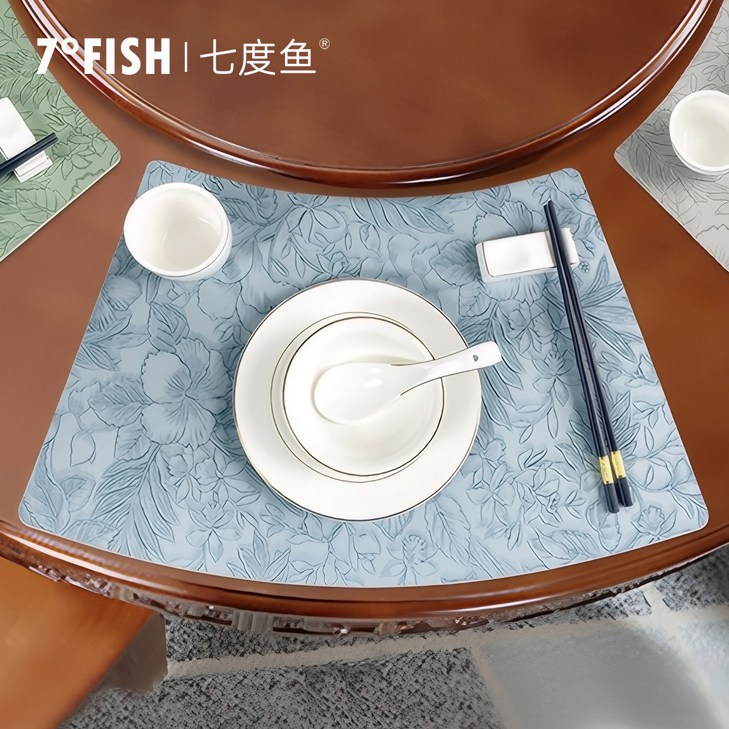 防水新中式皮革扇形西餐垫餐桌垫