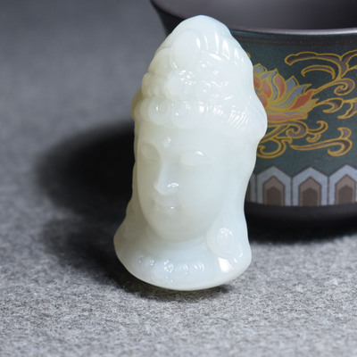 精品方言品牌和田玉佩戴级新疆温润细腻且末料白玉观音吊坠挂件R5
