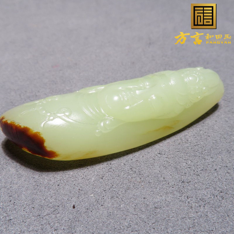 惊呆了方言和田玉收藏级大师作品新疆枣红皮黄玉籽料观音吊坠w3