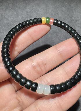 放漏方言新疆和田玉黑青油润细腻精美搭配多宝极限弧直切手串S6