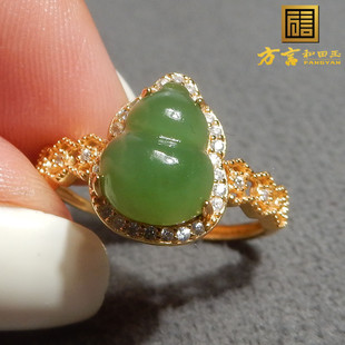 特惠方言品牌和田玉佩戴级菠菜绿碧玉银镶玉可调节福禄精美戒指R5