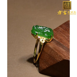 方言和田玉精品珍藏巨漏俄罗斯老坑产碧玉菠菜绿貔貅戒指S