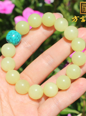 方言和田玉高脂糯鸡油黄口料手串